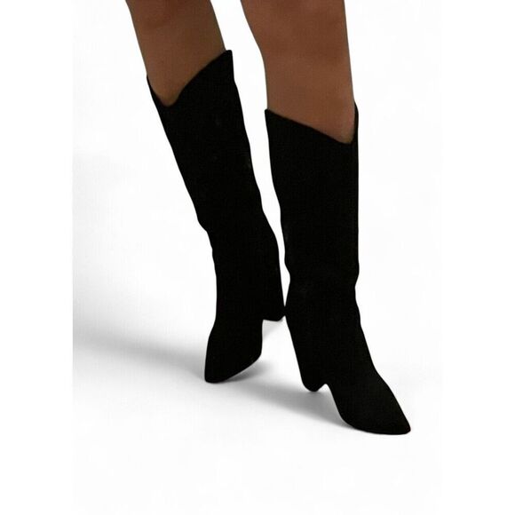 FOREVER 21 Women’s Faux Black Suede Pointed toe heeled boots9 Excellent  Cond. - Picture 2 of 10